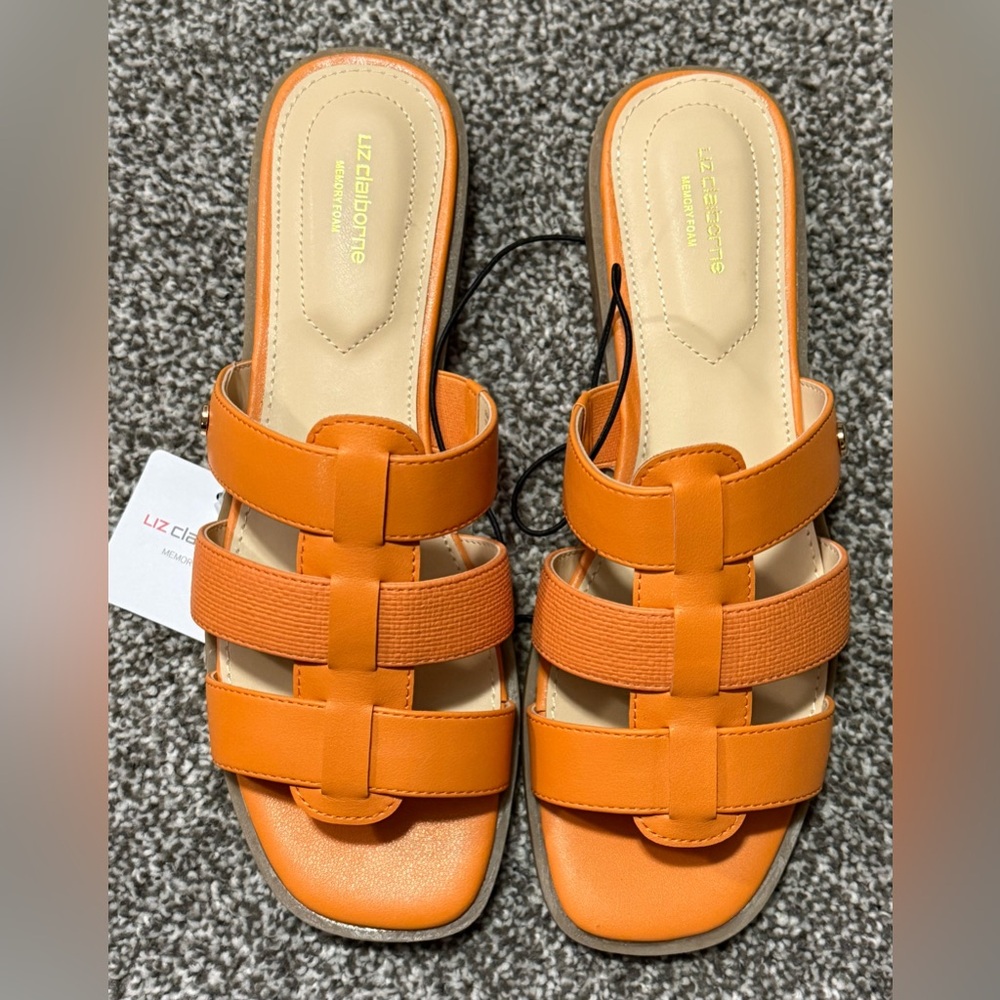 Liz Claiborne Women's 9.5M Bright Orange Slide Sandals W/Memory Foam NWT